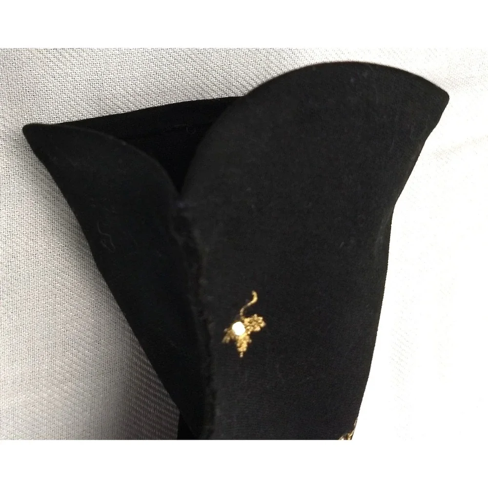 Madeleine Debs Wristlet Gloves Black Gold Embroidered Leaf Rhinestone Size 7 Vtg